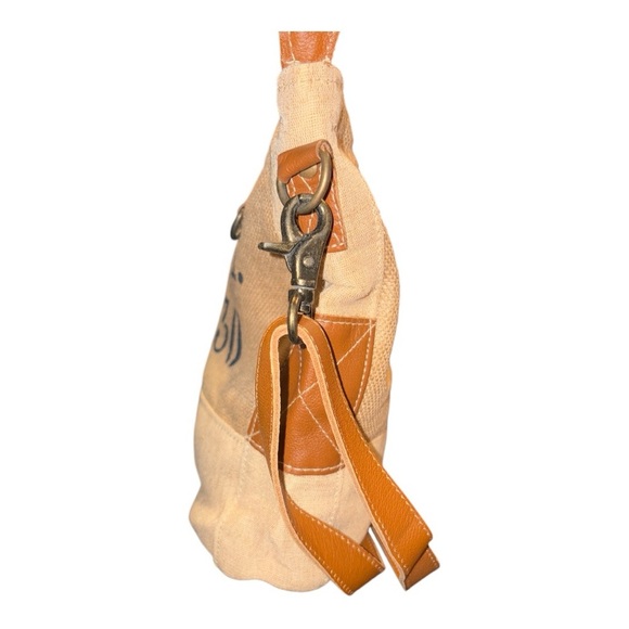 Myra Calen Canvas, Burlap & Leather Market Crossbody Bag w/detachable strap B 17 - Picture 4 of 8